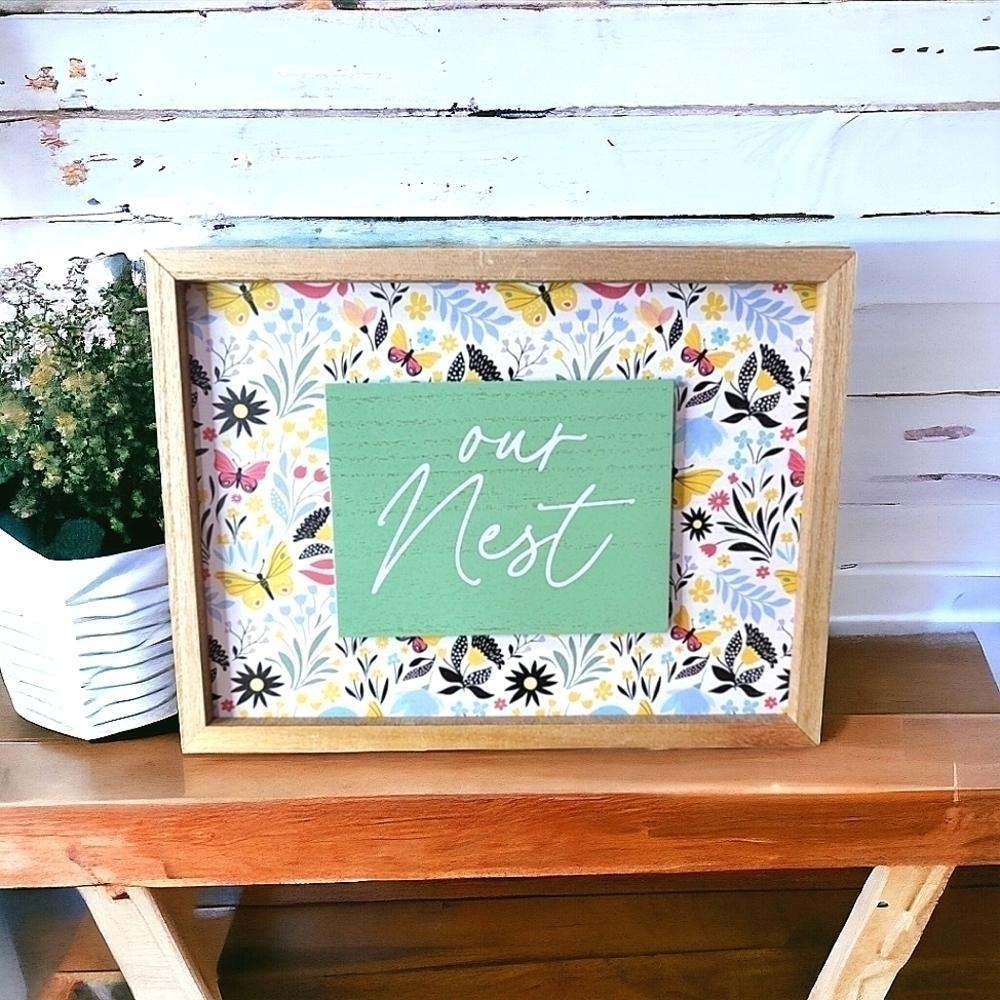 Rustic Butterfly "Our Nest" 9x12 Cottagecore Wall Decor Sign